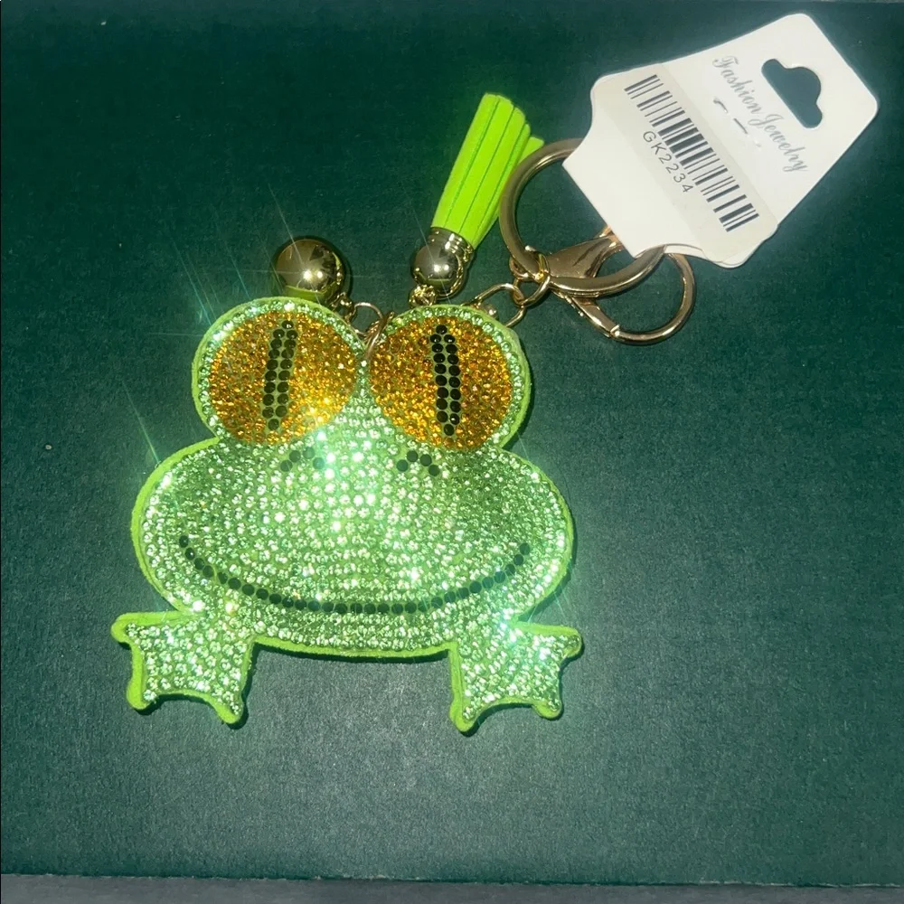 Frog Rhinestone Keychain Charm - Green